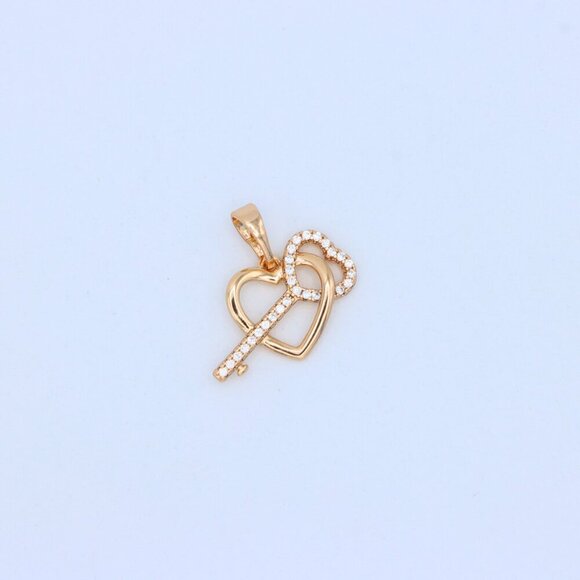 "Rose Gold Heart & Key Pendant with Sparkling Stone Accents, XPPT1862 - Picture 9 of 13